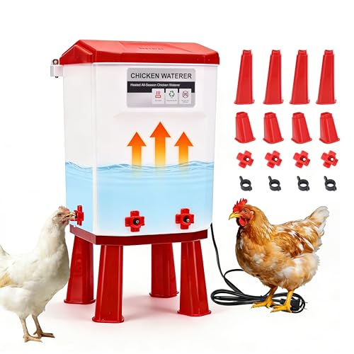 CHICKTREK 3 Gallon Heated Chicken Waterer, Chicken Water Heater with Thermostat Control,Winter Anti-Freezing Poultry Drinking Water Heater,Hanging/Standing