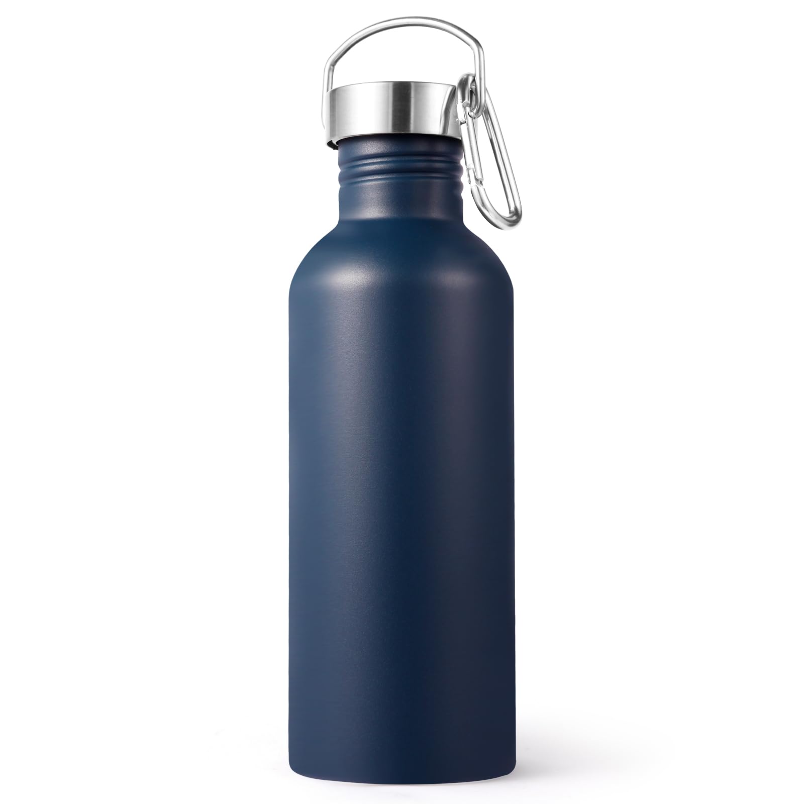Volhoply 1000ml Uninsulated Single Walled Water Bottle, Stainless Steel Sports Water Bottles with Handle & Carabiner, BPA Free Lightweight Water Bottles for Hiking, Biking, Running（Navy,1）