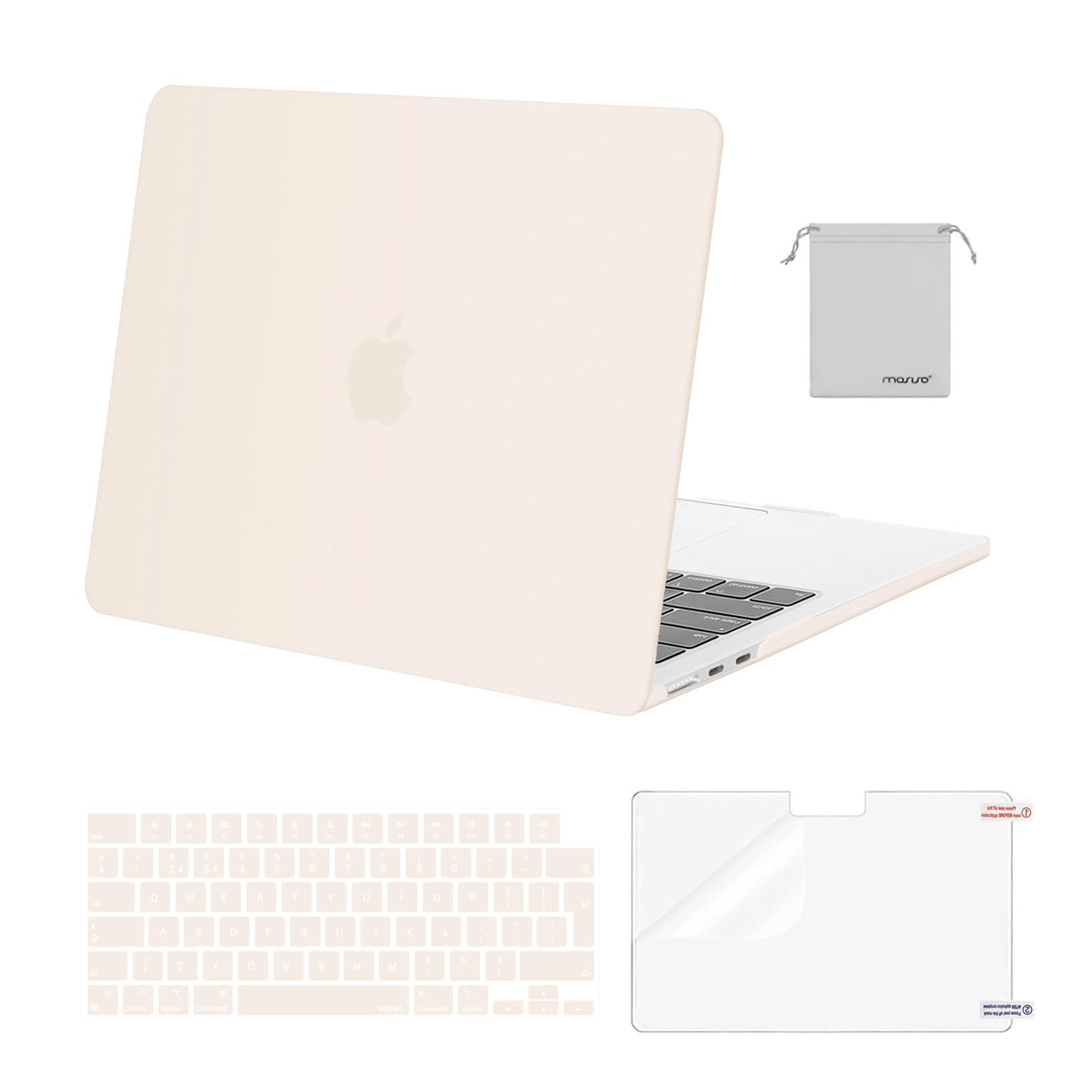 MOSISO Etui kompatybilne z MacBook Air 13 cali, M4, M3, M2, 2025, 2024-2022, A3240, A3113, A2681, twarda obudowa i osłona klawiatury, folia ochronna na wyświetlacz i worek do MacBook Air 13,6", beżowe