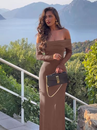 Image of REORIA Women's Off Shoulder Long Sleeve Bodycon Maxi Dresses