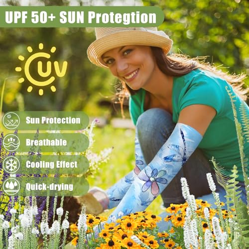 Image of Bebila Gardening Sleeves for Women Farm UV Sun Protection Anti-Scratch Cooling Sleeves with Thumb Hole Arms Cover Outdoors