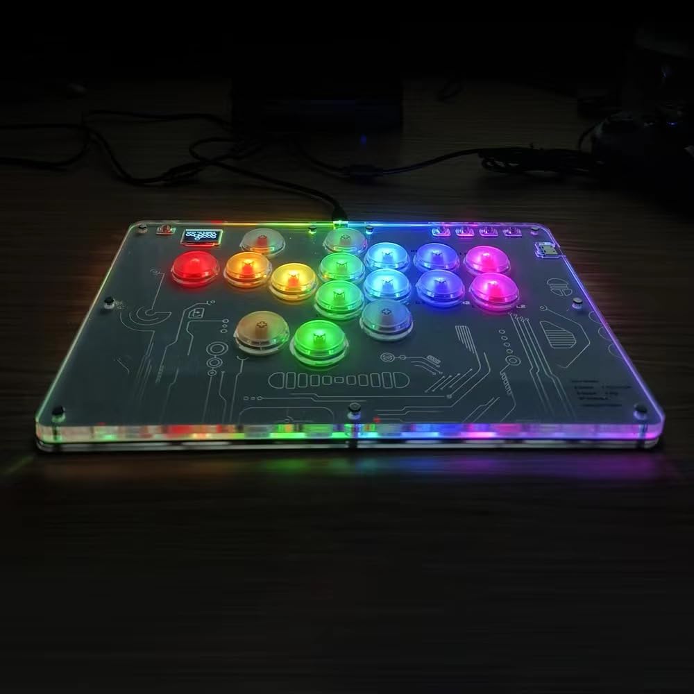 Arcade Stick 16Keys All-Button Gamerfinger with Turbo Functions & Custom RGB,Arcade Controller Street Fight for PC/PS3/PS4/Switch/Steam Game Keyboard-Supports Hot Swap & SOCD