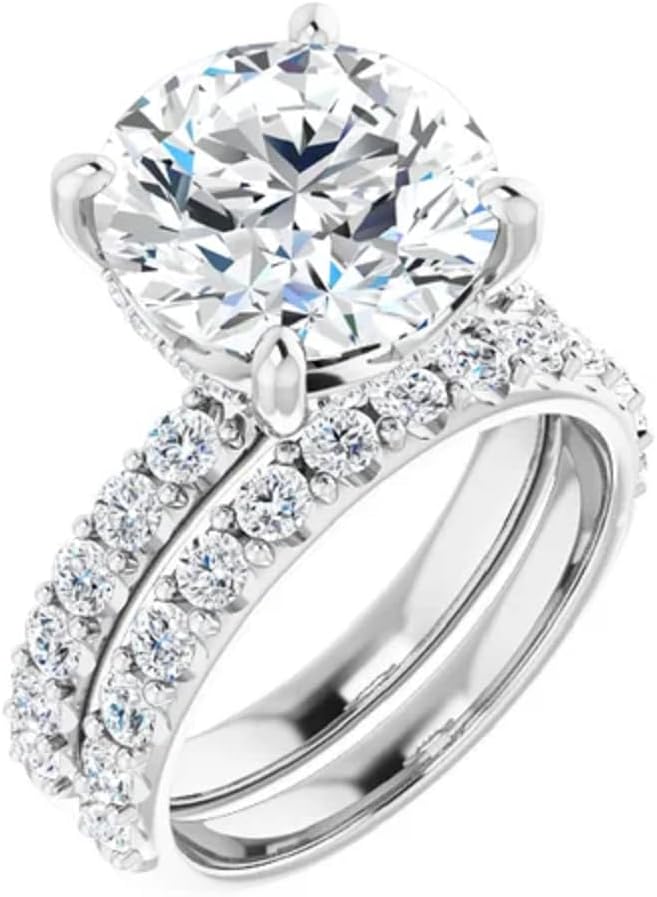 LOVE BAND 5 CT Moissanite Ring Set Round Moissanite Engagement Ring & Wedding Bridal Ring Set In 10k 14k 18k Gold & 925 Sterling Silver Christmas Ring for Women