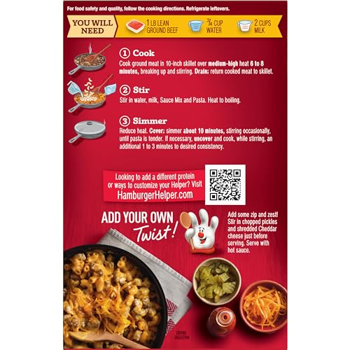 Image of Hamburger Helper Bacon Cheeseburger Pasta Meal (5.1 oz - 12 Pack) No Artificial Flavors, Ready in 3 Easy Steps, Quick Meals Perfect for Midweek Dinners, Busy Evenings & Families On-the-Go