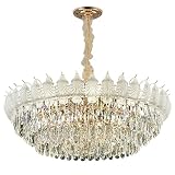 Candelabros de cristal dorado de lujo, candelabro redondo moderno de 23,6 pulgadas, 4 niveles, 10 luces, lámparas colgantes de techo, candelabros de techo grandes for vestíbulo, sala de estar y dormit
