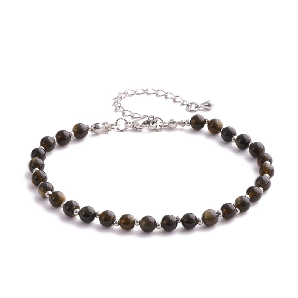 UEUC 4mm Mini Stone Beads Natural Gemstone Adjustable Bracelet for Women, Yoga Energy Gem Healing Bracelet for Stress Relief