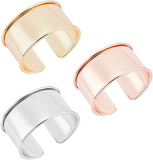 Alliage Rainuré Manchette Bracelet Ouvert Large en Or - Réglable pour Pierres Précieuses et Incrustation de Cuir - 3 Couleurs