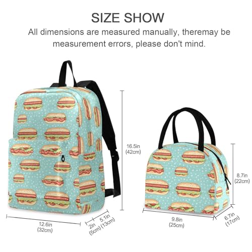 Hamburger Anime Print Backpack Set with Lunch Bag, Large Capacity Travel Backpacks and Lunch Box Insulated for Commute Hiking Picnic2