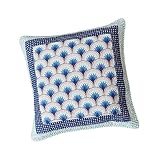 DaDa Bedding Minty Blue Mediterranean Euro Pillow Sham - Cotton Patchwork Fans Breezy Ocean Waves Shell Pattern - Vibrant Lavender Grey Navy Cushion Cover - 26' x 26' 1-Piece