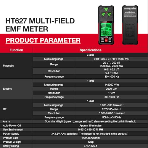 Medidor de EMF con pantalla LCD y alarma sonora miniatura 6
