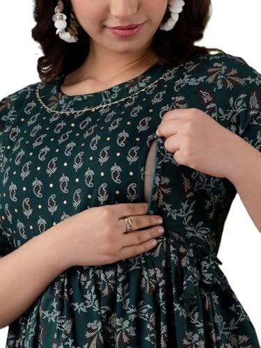Image of Women's Cotton Floral Printed Maternity Dress Kurti with Feeding Zipper Maternity Gown for Women Feeding Dress