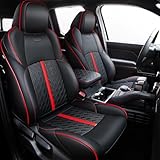 Carlimeki Leather Seat Covers Custom Fit for Tacoma Gen 4th (2024-2025) Double Cab, for SR, SR5, TRD PreRunner, TRD Sport, TRD Off-Road, Limited, Trailhunter - Armrest Covers Included - Fully Covered