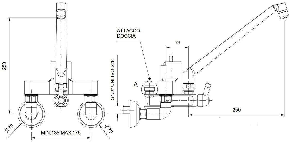 GastroHero Zweiloch Geschirrwaschbrause 2GWBT/E_PROFI | Wandmontage | Mischbatterie | Schwenkhahn | Profi Spülbrause | dosierbare Strahlstärke | Handbrause | 2 Mischventile für Warm- & Kaltwasser