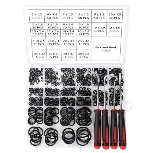 YIXISI 610 Piezas 24 Tamaños Juego de Surtido de Juntas Tóricas Negras, Arandela de Sellado de Caucho de Nitrilo, con Ganchos y Púas, para Sellado de Arandela de Fontanería