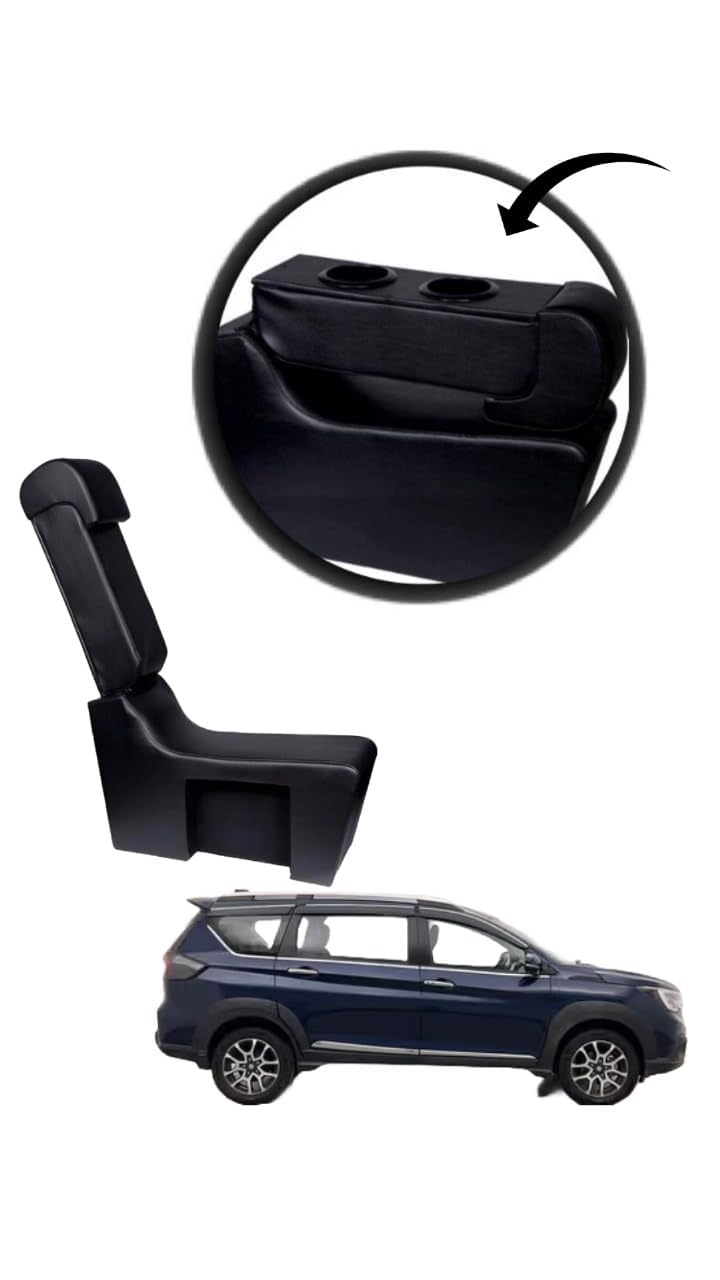 SOROO Car Center Wooden Armrest Console Cum External Seat for NEXA XL -6 (Black) with 2 Bottle/Glass Holder.