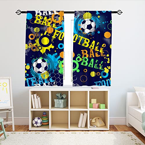 Yuanzu Boys Soccer Curtains Rod Pocket Kids Abstract Colorful Shabby Balls Grunge Urban Sport Football Print Pattern Window Drapes For Man Teen Nursery Baby Bedroom Playroom W42 X L63 Inch 2 Panels #TOP2