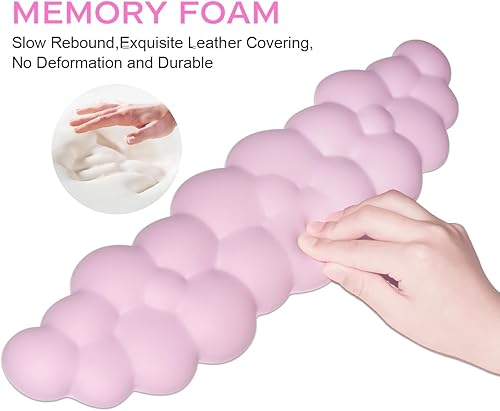 Miniatura 6 de JIKIOU Reposamuñecas para teclado Cloud de cuero, reposamuñecas con base de poliuretano antideslizante, cómodo reposamuñecas de espuma viscoelástica