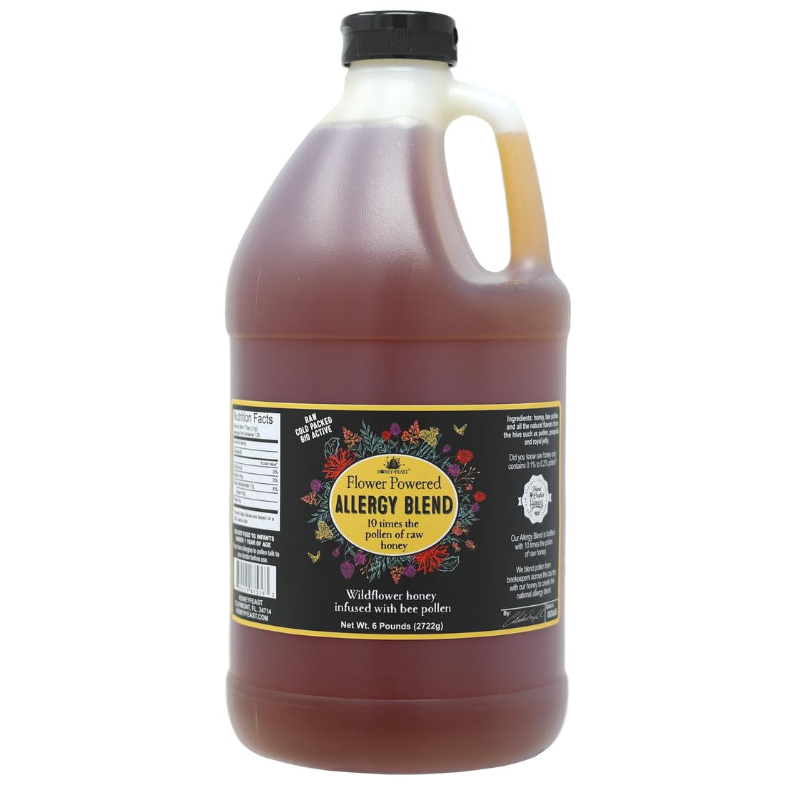 HONEY FEAST 6 Pounds Bulk Allergy Blend Honey - Vast American, Florida Crafted, Raw & Unfiltered, High Pollen Content, Directly from Central Florida Beekeepers
