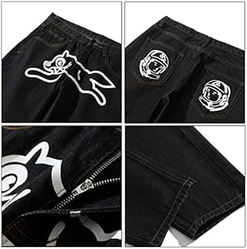 FantasyGears Mens Hip Hop Baggy Jeans Y2K Clothes Dog Print