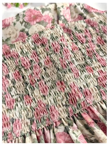 SHENHE Girl's Floral Bow Ruched Corset Dress Smocked Flowy Fit and Flare Boho Sundress4