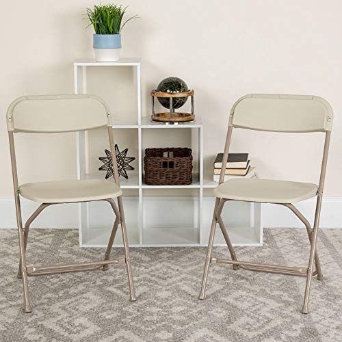Image of Flash Furniture Hercules Series Plastic Folding Chair - Beige - 2 Pack 650LB Weight Capacity Comfortable Event Chair-Lightweight Folding Chair
