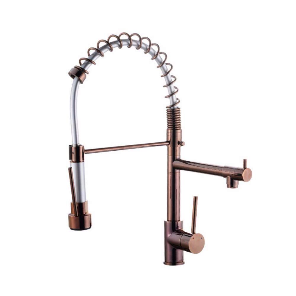 Rubinetto Rose-D Spring Interamente in Rame, Miscelatore monoforo Rotante per Acqua Calda e Fredda.