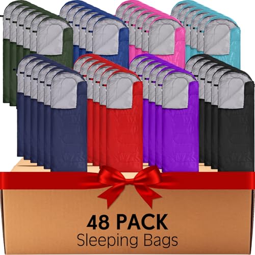 Macarrie 48 Pcs Winter Sleeping Bags Bulk for Adults Homeless 4 Season Warm Cold Weather Sleeping Bags with Compression Sack Lightweight Portable Waterproof for Donation Hiking Outdoor(Multicolor)