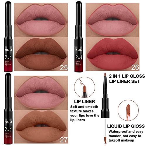 Evpct 3Pcs Nude Brown Pink Dark Maroon Matte Lip Liner And Liquid Lipstick Sets For Dark Skin Black Women Dnm Permanent Lipstick Lipliners Set 24 Hours Lip Stain Long Lasting Waterproof Labiales Mate #TOP1