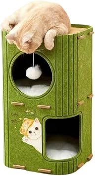 Multi-tiered Felt House for Cats, Multi-functional Cat Tower, 2/3 Tiers, Claw-Sharpener Playground, Cat Bed Resting Area, Includes Fluffy Balls, Thick and Durable Felt, Large Cats, Suitable
