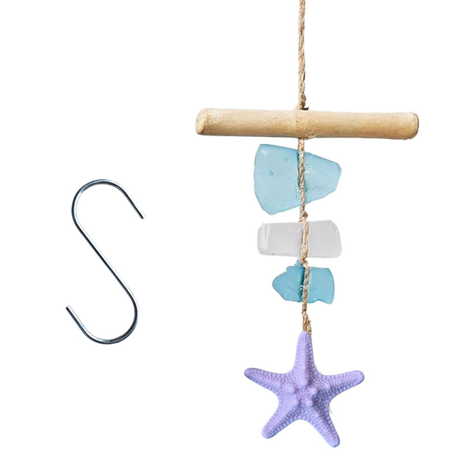 Sandblasted Sea Glass and Wood Wind Chimes Handcrafted Windchimes Suncatchers Hanging Decoration for Garden Yard Window Hanging Sea Glass Windchime