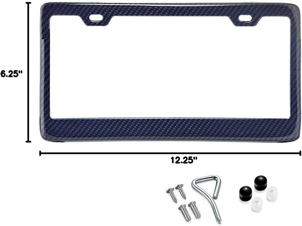 100% Real Carbon Fiber License Plate Frame 2 Holes Black Licenses Plates Frames,Car Licence Plate Covers Holders Slim Design with Chrome Screw Caps Tool Kit for US, Canda and Mexico Vehicles (Blue)