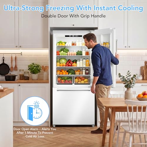 Image of Electactic 18 Cu. Ft. French Refrigerator, 2-Door French Door Refrigerator with Built-in Ice Maker, Digital Temperature Control with Bottom Mount Freezer Drawer for Kitchen Commercial-Stainless-Steel