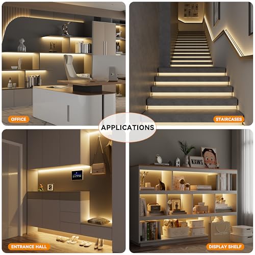 Image of PAUTIX COB LED Strip Light 65.6ft /20m,Work with Alexa /Google Assistant,9600 LEDs Warm White 3000K,CRI93+ Super Bright High Lumen,Dimmable 24V Flexible LED Light Strip,for Bedroom,Ceiling,Office,DIY
