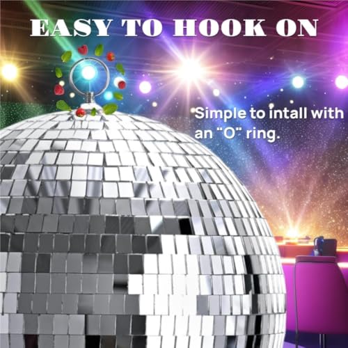 Large Disco Ball Decorations, 70's 80's 90's Silver Rotating Glass Mirror Ball with Hanging Ring, for Bar DJ Club Stage Lighting Holiday Christmas Party Birthday Wedding Home Business Events (8 INCH)