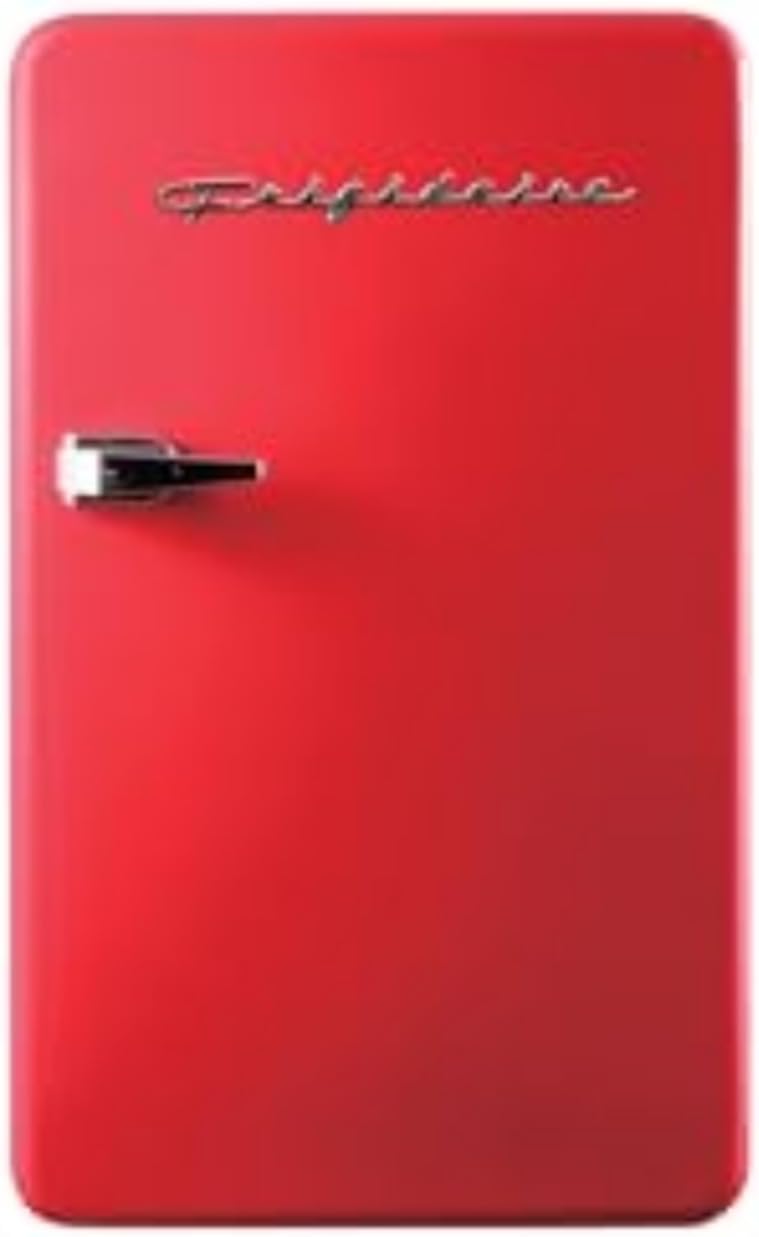 Frigidaire Retro Compact Refrigerator with Chiller, 3.2 cu ft Countertop Fridge, Built-In Bottle Opener, Rounded Corners, Premium, for Office, Bedroom, Dorm Room, Cabin, 18.5D x 20W x 31.5H (Red)