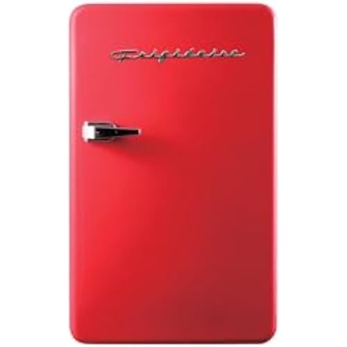 Frigidaire Retro Compact Refrigerator with Chiller, 3.2 cu ft Countertop Fridge, Built-In Bottle Opener, Rounded Corners, Premium, for Office, Bedroom, Dorm Room, Cabin, 18.5D x 20W x 31.5H (Red)