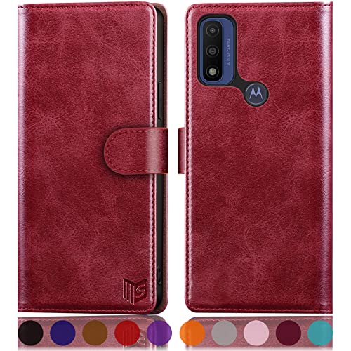 Étui portefeuille Moto G Pure 2021 SUANPOT rouge, idéal pour voyager léger au quotidien