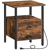 HOOBRO End Table with Charging Station, Bedside Table with 2 Drawer & USB Port & Type-C Port, Nightstand for Small Spaces, Stable and Sturdy, for Living Room, Rustic Brown BF43UBZ01