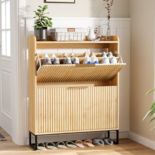 VINGLI Fluted Shoe Cabinet Storage for Entryway,Hidden Shoes Stor...