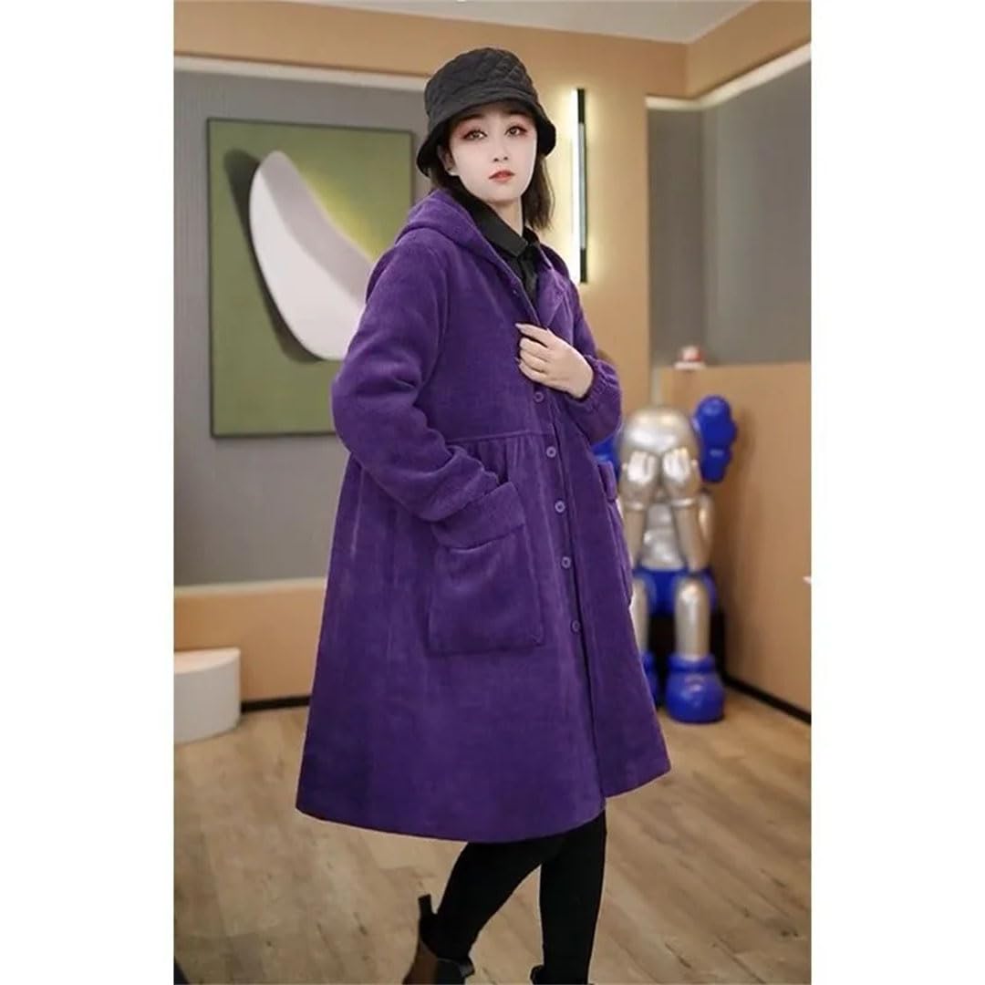 Abrigo grueso de invierno para mujer, rompevientos grande, con bolsillo, holgado, versátil, de pana, con capucha, color caqui claro, talla 3XL, Luz De Color Caqui, 3XL