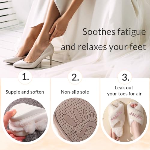 Personalized Bride Slippers for Wedding Day, Custom Bridesmaid Slippers with Name, White Fuzzy Slipper for Bridal Showers Bachelorette Parties, Personalized Bridesmaids Gifts for Wedding Day4