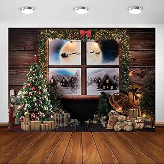 Avezano 7x5ft Christmas Window Backdrop Wooden Floor Xmas Tree Gift Room Family Party Decoration Banner New Year Baby Shower Kids Portrait Photo Studio Booth Props
