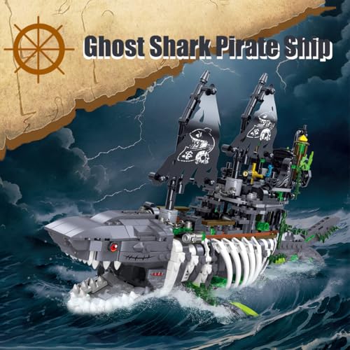 Pirate Ship Set Ghost Shark Pirate Ship Mini Building Blocks Set(1155PCS) Building Set Model Toys Gifts for Kid and Adult,Interesting Gifts for Pirate Ship Enthusiasts