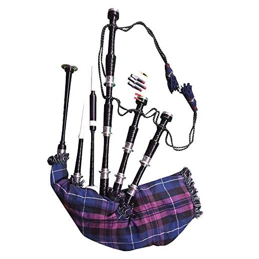 Scottish Bagpipe Rosewood Pride of Scotland Tartan Black Finish with Silver Plain Mounts Free Tutor Book, Carrying Bag, Drone, Reeds, Bagpipes chanter
