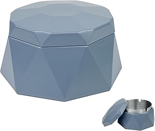 Ashtray with Lid, Windproof Cigarette Ash Trays for Indoor Outdoor Use, Portable Covered Ash Holder with Detachable Stainless Steel Inner Bucket for Home Office Patio Balcony (Blue)