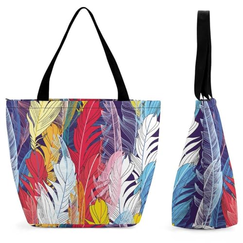 Sac à main pour femme grand volume imprimé plumes pour le shopping