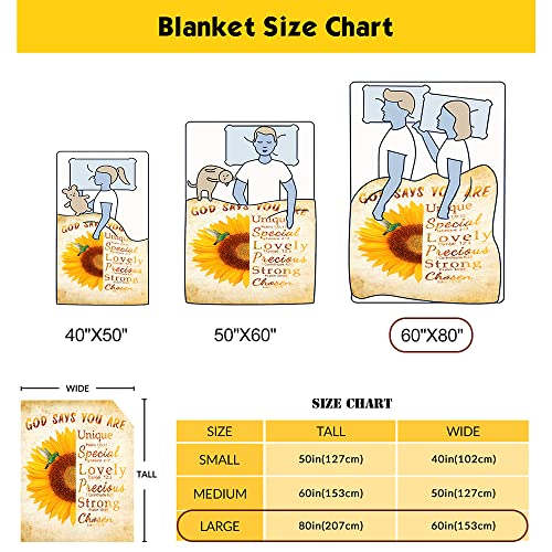 Puppettv Sunflower Blanket Christian Gifts For Women & Men 60×80 Inch, God Says You Are Religiou Bible Verse Throw Blankets For Couch Bed Soft Cozy Inspirational Scripture Blanket For Adults Godmother #TOP5