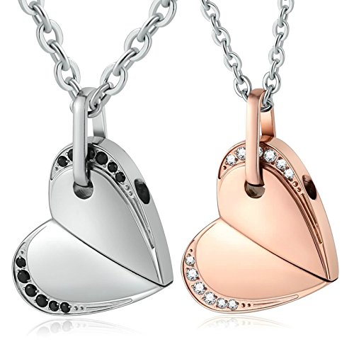 Aienid Stainless Steel Mens Womens Couple Necklace Pendant Love Heart Cz Bff Valentine's Gifts #TOP23