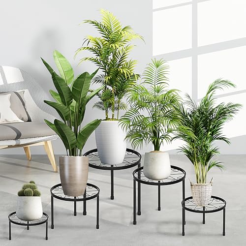 CADANI 5-Pack Metal Plant Stands for Outdoor Indoor, Anti-Rust Iron Flower Pot Stand, Heavy Duty Plant Pot Shelf for Multiple Plant, Decoration Racks for Home, Patio & Garden