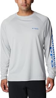 Men's Terminal Tackle Long Sleeve Shirt, Cool Grey, Vivid Blue Logo, Large